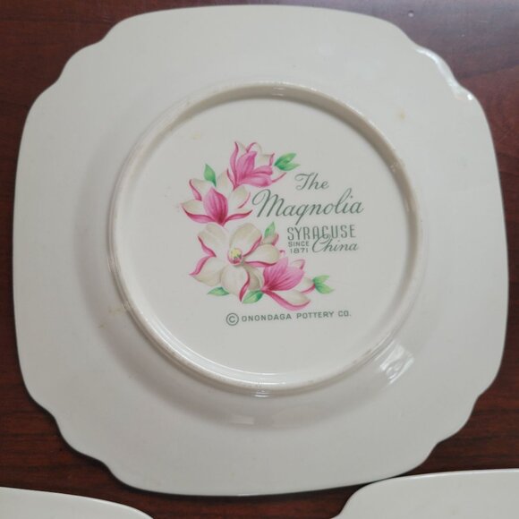 Vintage Syracuse China Floral Plates Square With Gold Trim Peony & Camellia Desi - Picture 7 of 8